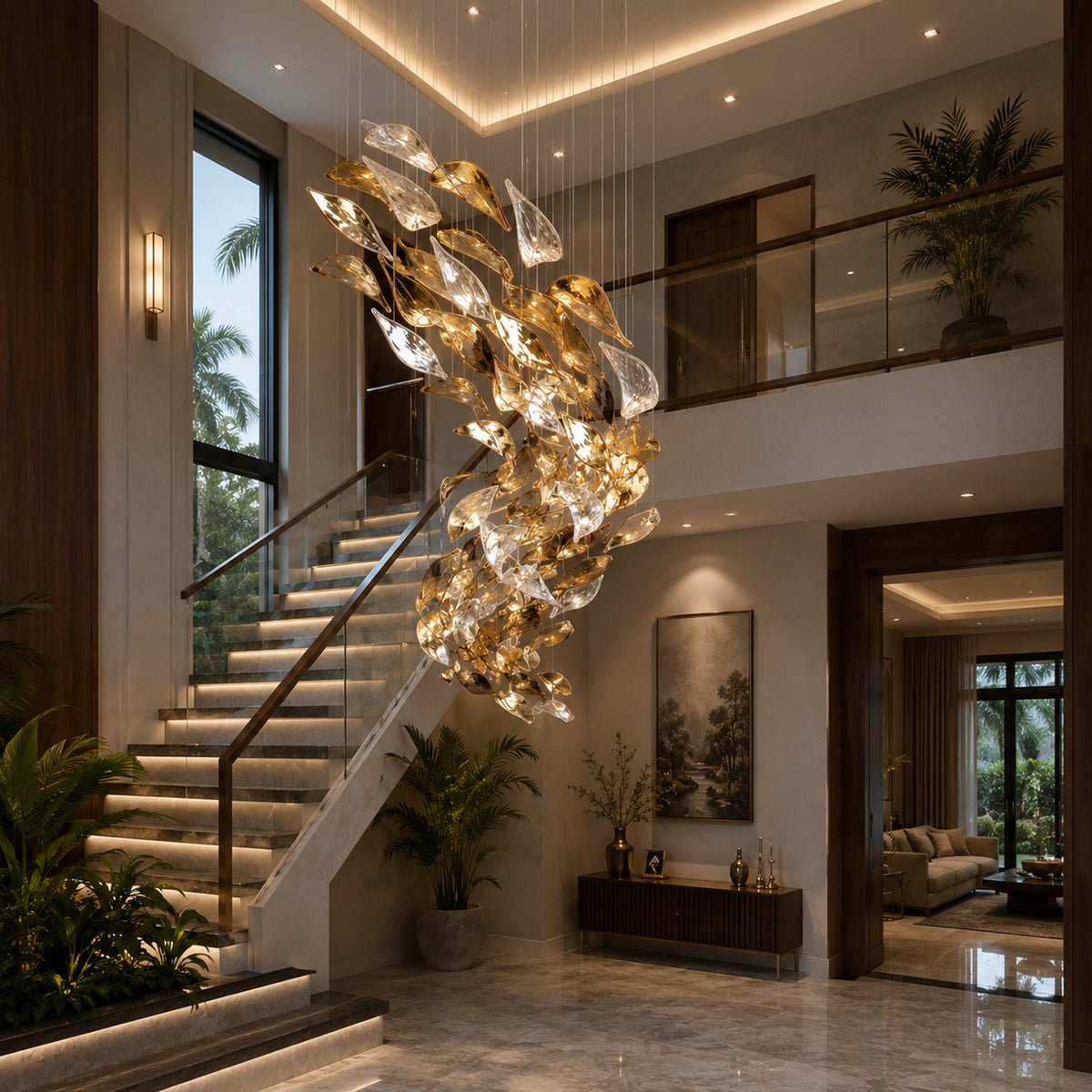 Avelis Glass Leaf Chandelier