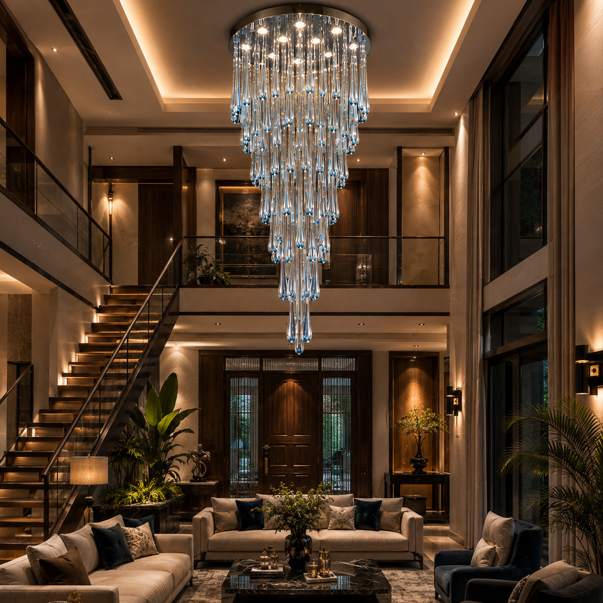 Azure Glass Cascade Chandelier